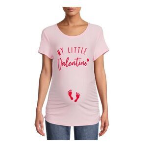 Valentine’s Day Maternity T-Shirt Stretchy Side Ruching Sz Medium Pink Red NWT